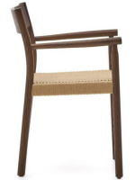 HELKE chair with armrests in solid oak walnut finish and seat in rope