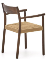 HELKE chair with armrests in solid oak walnut finish and seat in rope