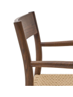 HELKE chair with armrests in solid oak walnut finish and seat in rope