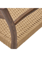 HELKE chair with armrests in solid oak walnut finish and seat in rope