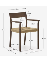 HELKE chaise avec accoudoirs en chêne massif finition noyer et assise en corde