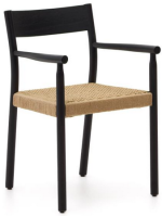 NABUK chair with armrests in solid oak black finish and seat in rope