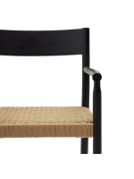 NABUK chair with armrests in solid oak black finish and seat in rope