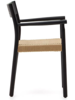 NABUK chair with armrests in solid oak black finish and seat in rope