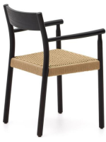 NABUK chair with armrests in solid oak black finish and seat in rope