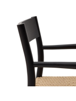 NABUK chair with armrests in solid oak black finish and seat in rope