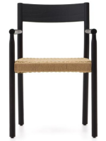 NABUK chair with armrests in solid oak black finish and seat in rope