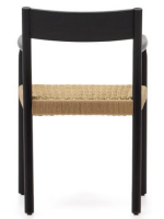 NABUK chair with armrests in solid oak black finish and seat in rope