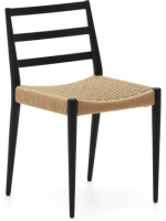 CHENS Silla de roble macizo con acabado en negro y asiento de cuerda