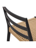 CHENS Silla de roble macizo con acabado en negro y asiento de cuerda