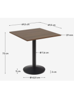 CHARLTON plateau de table 70x70 cm en mélaminé finition noyer et base en métal verni noir pour bars glaciers et restaurants