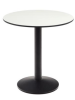 VINEA table with 70 cm diameter top in white hpl and base in black painted metal for outdoor use
