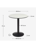 VINEA table with 70 cm diameter top in white hpl and base in black painted metal for outdoor use