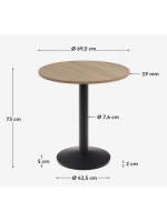 BALADU tavolo piano diam 70 cm in melaminico finitura naturale e base in metallo verniciato nero per bar ristoranti