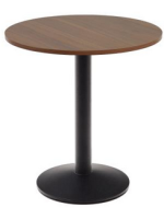 MADINA Tischplatte Durchmesser 70 cm in Melamin mit Walnuss Finish und schwarz lackiertem Metallgestell für Bars