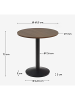 MADINA plateau de table diamètre 70 cm en mélaminé finition noyer et base en métal verni noir