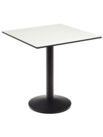 BASCOT tisch mit 68x68 cm platte aus weißem hpl und basis aus schwarz lackiertem metall für den außenbereich