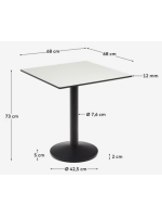 BASCOT tisch mit 68x68 cm platte aus weißem hpl und basis aus schwarz lackiertem metall für den außenbereich