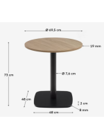 ELISTE Tischplatte Durchmesser 70 cm aus Melamin in Naturoptik und schwarz lackiertem Metallgestell für Bars