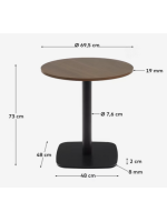BEALTA plateau de table diamètre 70 cm en mélaminé finition noyer et base en métal verni noir