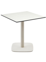 DANTS table avec plateau en hpl blanc 68x68 cm et piètement en métal verni blanc pour bars glaciers et restaurants