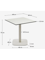DANTS mesa con tapa de hpl blanco de 68x68 cm y base de metal pintado de blanco para bares heladerías y restaurantes