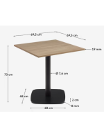 CAMPTEL plateau de table 70x70 cm en mélaminé finition naturelle et base en métal verni noir pour bars glaciers et restaurants