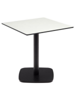 EMANTRA mesa con tapa de hpl blanco de 68x68 cm y base de metal pintado de negro para bares heladerías y restaurantes