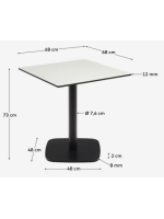 EMANTRA table with 68x68 cm top in white hpl and base in black painted metal for outdoor use