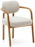 BATTER chair with armrests in solid oak wood and beige water-repellent fabric