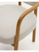 BATTER chair with armrests in solid oak wood and beige water-repellent fabric