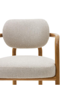 BATTER chair with armrests in solid oak wood and beige water-repellent fabric