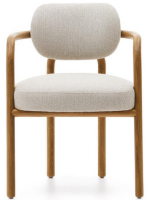 BATTER chair with armrests in solid oak wood and beige water-repellent fabric