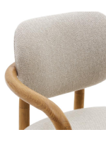 BATTER chair with armrests in solid oak wood and beige water-repellent fabric