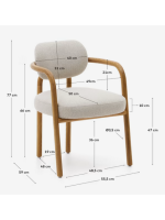 BATTER chair with armrests in solid oak wood and beige water-repellent fabric