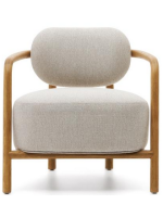 BATTER armchair in solid oak wood and beige water-repellent fabric
