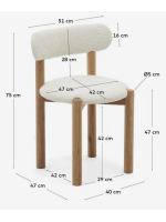 ARTEM Silla de diseño para el hogar en tejido de borreguito y patas de madera maciza de roble con acabado natural