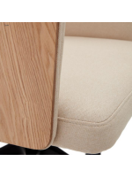 CAVER desk armchair for home or office in beige chenille and ash veneer natural finish with wheels