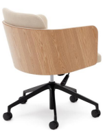 CAVER desk armchair for home or office in beige chenille and ash veneer natural finish with wheels