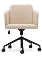 CAVER desk armchair for home or office in beige chenille and ash veneer natural finish with wheels