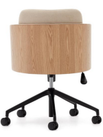 CAVER desk armchair for home or office in beige chenille and ash veneer natural finish with wheels