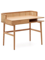 CRETA Table de bureau 105 cm en bois de frêne naturel et rotin