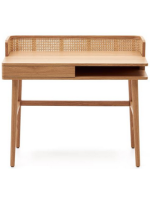 CRETA Table de bureau 105 cm en bois de frêne naturel et rotin