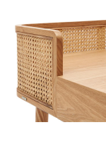 CRETA 105 cm Schreibtischtisch aus natürlichem Eschenholz und Rattan