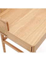 CRETA Mesa escritorio de 105 cm en madera de fresno natural y ratán