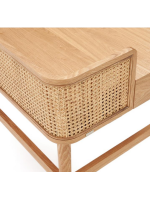 CRETA Table de bureau 105 cm en bois de frêne naturel et rotin