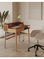 CRETA Mesa escritorio de 105 cm en madera de fresno natural y ratán