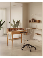 CRETA Table de bureau 105 cm en bois de frêne naturel et rotin