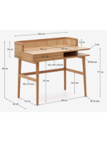 CRETA Table de bureau 105 cm en bois de frêne naturel et rotin