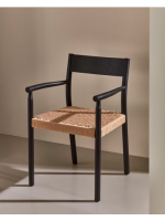 NABUK chair with armrests in solid oak black finish and seat in rope